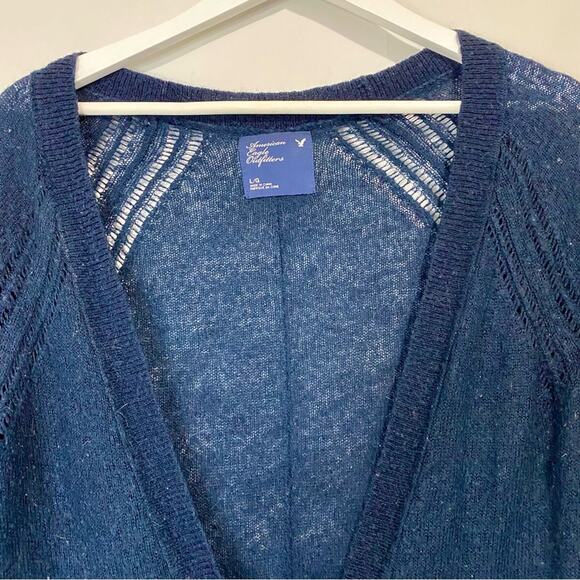 American Eagle Women’s Long Sleeve Button Front Cardigan Sweater Blue Size L - Picture 2 of 8